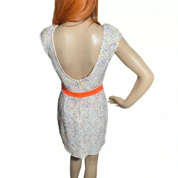 Solemio Confetti Textured Cocktail Dress Sz M Short Sleeve Mini Low Back Party - Picture 5 of 12